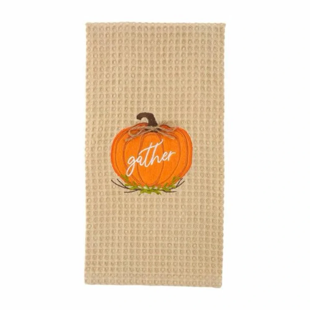 NWT Mud Pie Set of Gather Embroidered Pumpkin Towel and Rolling Pin Set